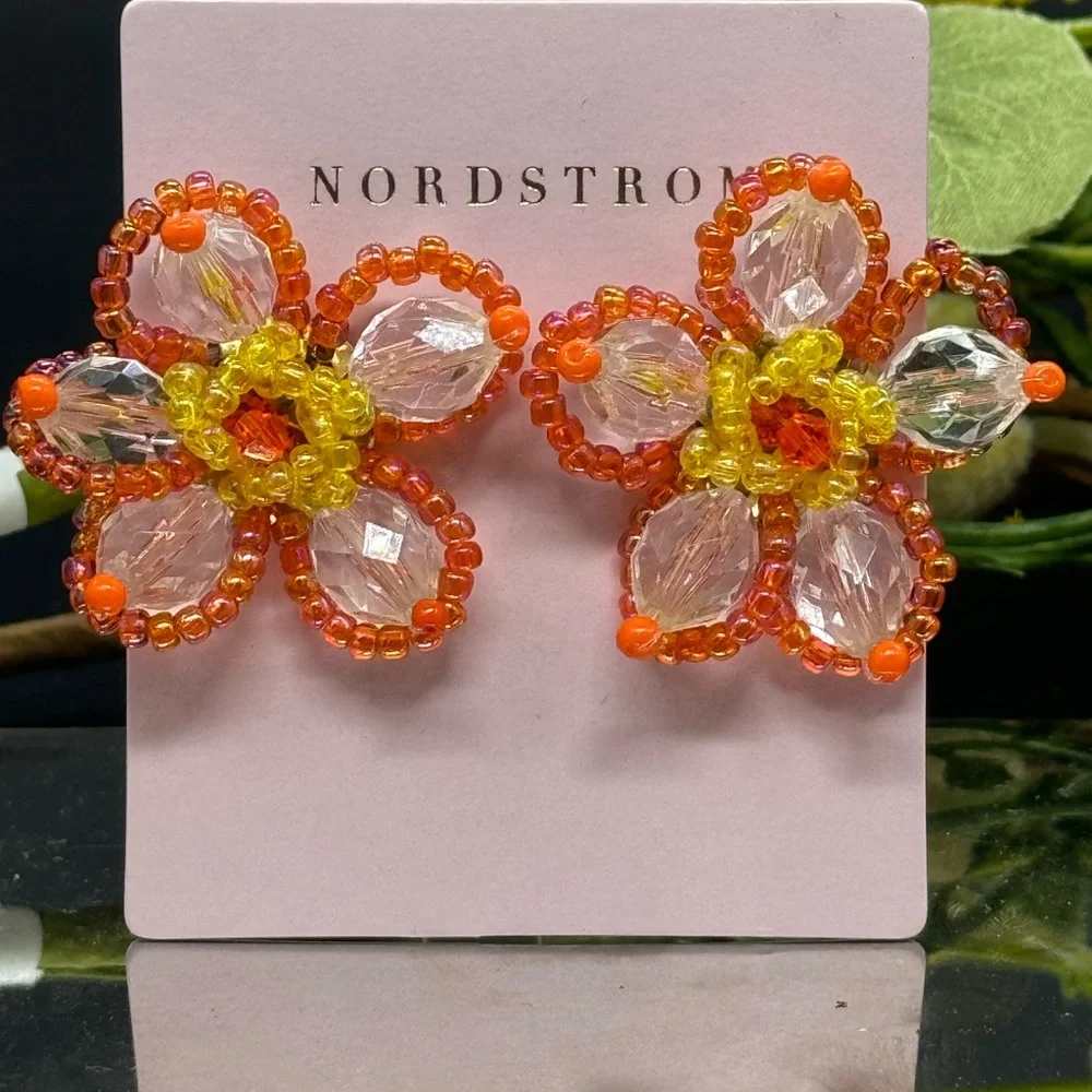 Vibrant Beaded Floral Earrings – Unique Handmade Look 🌼✨
